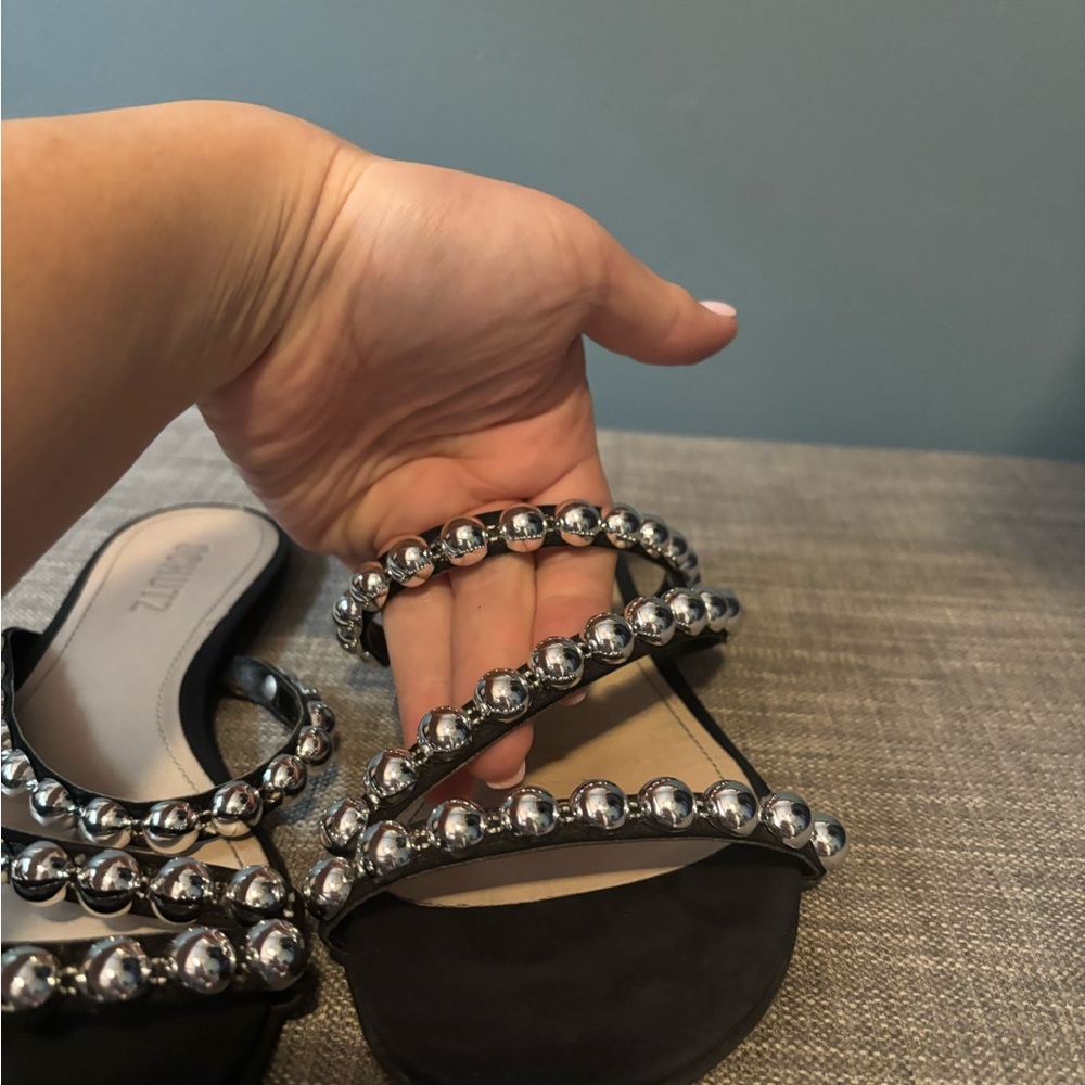 SCHUTZ Black and Silver Sandals with Metallic Embellishments - Picture 4 of 8